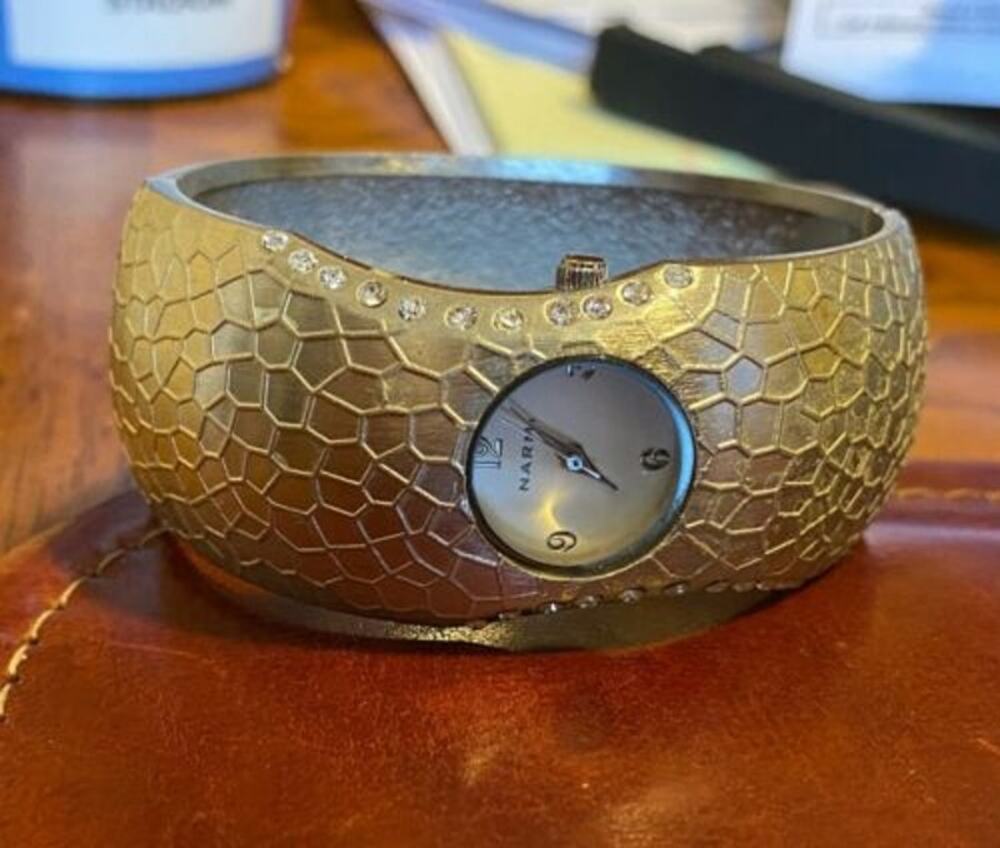Women's Narmi Watch 3120, Snap Shut Silver Tone Bangle Bracelet, Crystal Accents